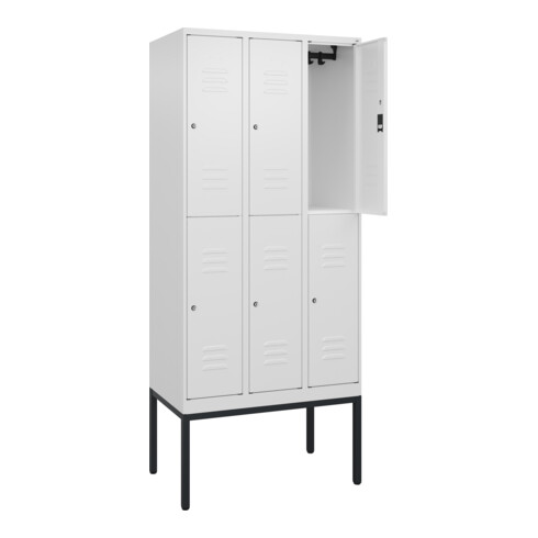 C+P Doppelstock-Spind Classic PLUS, Gestell, 3 Abteile, 2120x900x500mm, 9016/901 Verschluss Zylinderschloss Front RAL 9016 Verkehrsweiß