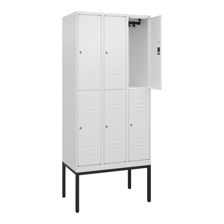 C+P Doppelstock-Spind Classic PLUS, Gestell, 3 Abteile, 2120x900x500mm, 9016/901 Verschluss Zylinderschloss Front RAL 9016 Verkehrsweiß