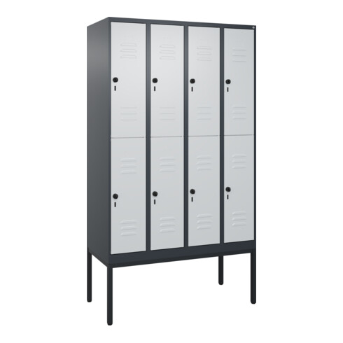 C+P Doppelstock-Spind Classic PLUS, Gestell, 4 Abteile, 2120x1200x500mm, 7016/70 Verschluss Sicherheits-Drehriegel Front RAL 7035 Lichtgrau