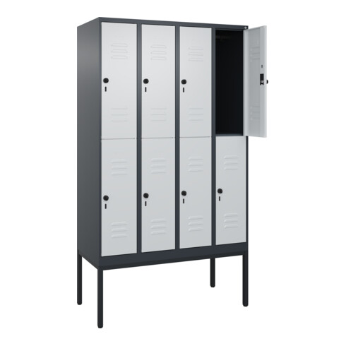 C+P Doppelstock-Spind Classic PLUS, Gestell, 4 Abteile, 2120x1200x500mm, 7016/70 Verschluss Sicherheits-Drehriegel Front RAL 7035 Lichtgrau