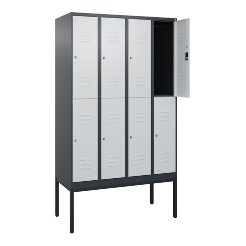 C+P Doppelstock-Spind Classic PLUS, Gestell, 4 Abteile, 2120x1200x500mm, 7016/70 Verschluss Zylinderschloss Front RAL 7035 Lichtgrau