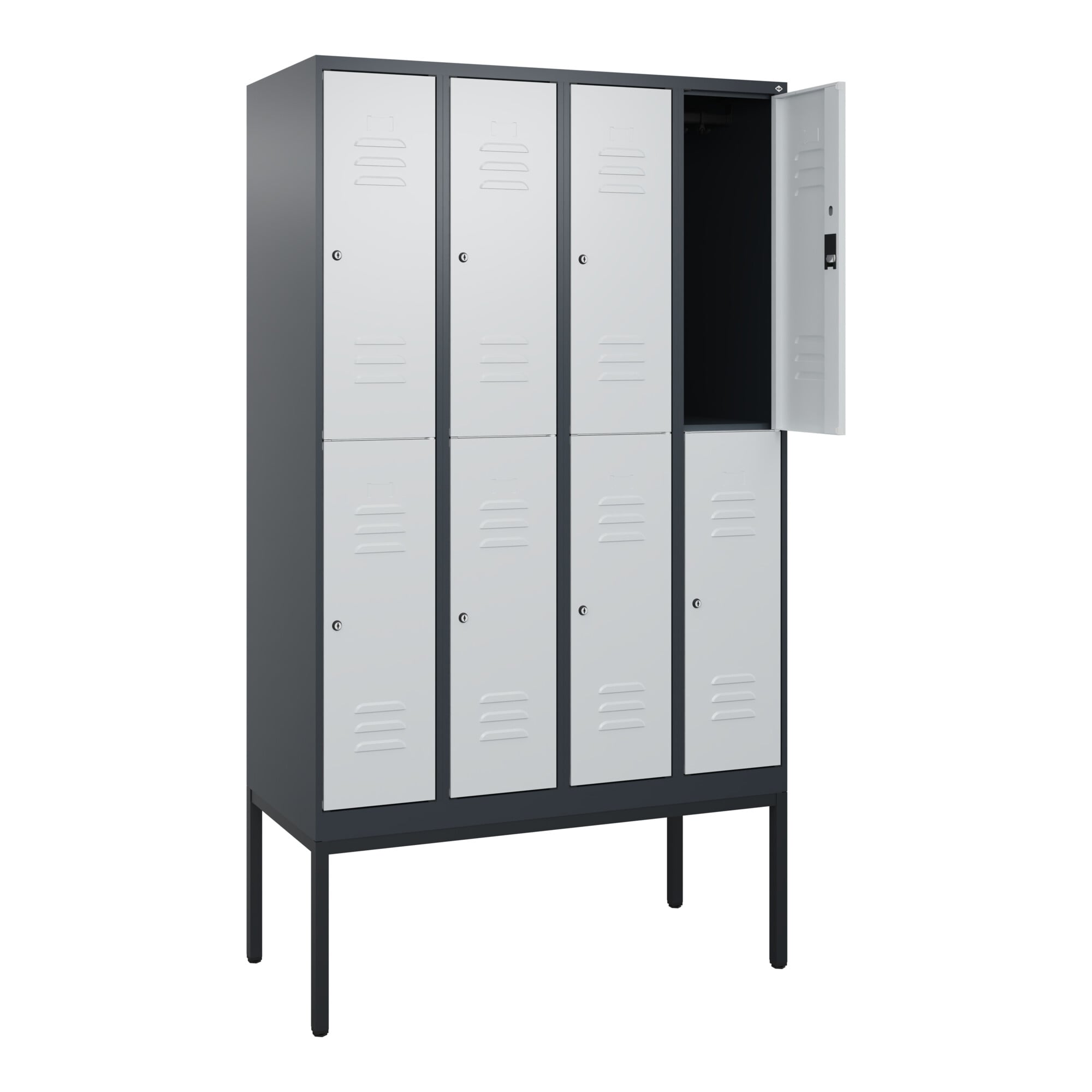 C+P Doppelstock-Spind Classic PLUS, Gestell, 4 Abteile, 2120x1200x500mm, 7016/70 Verschluss Zylinderschloss Front RAL 7035 Lichtgrau ; C + P Möbelsyst
