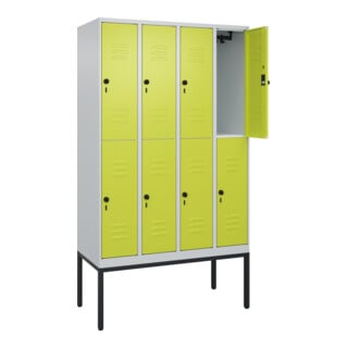C+P Doppelstock-Spind Classic PLUS, Gestell, 4 Abteile, 2120x1200x500mm, 7035/00 Verschluss Sicherheits-Drehriegel Front 1108060 RDS Viridingrün