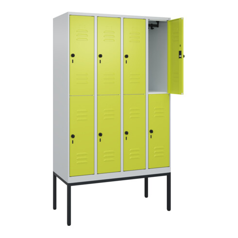 C+P Doppelstock-Spind Classic PLUS, Gestell, 4 Abteile, 2120x1200x500mm, 7035/00 Verschluss Sicherheits-Drehriegel Front 1108060 RDS Viridingrün