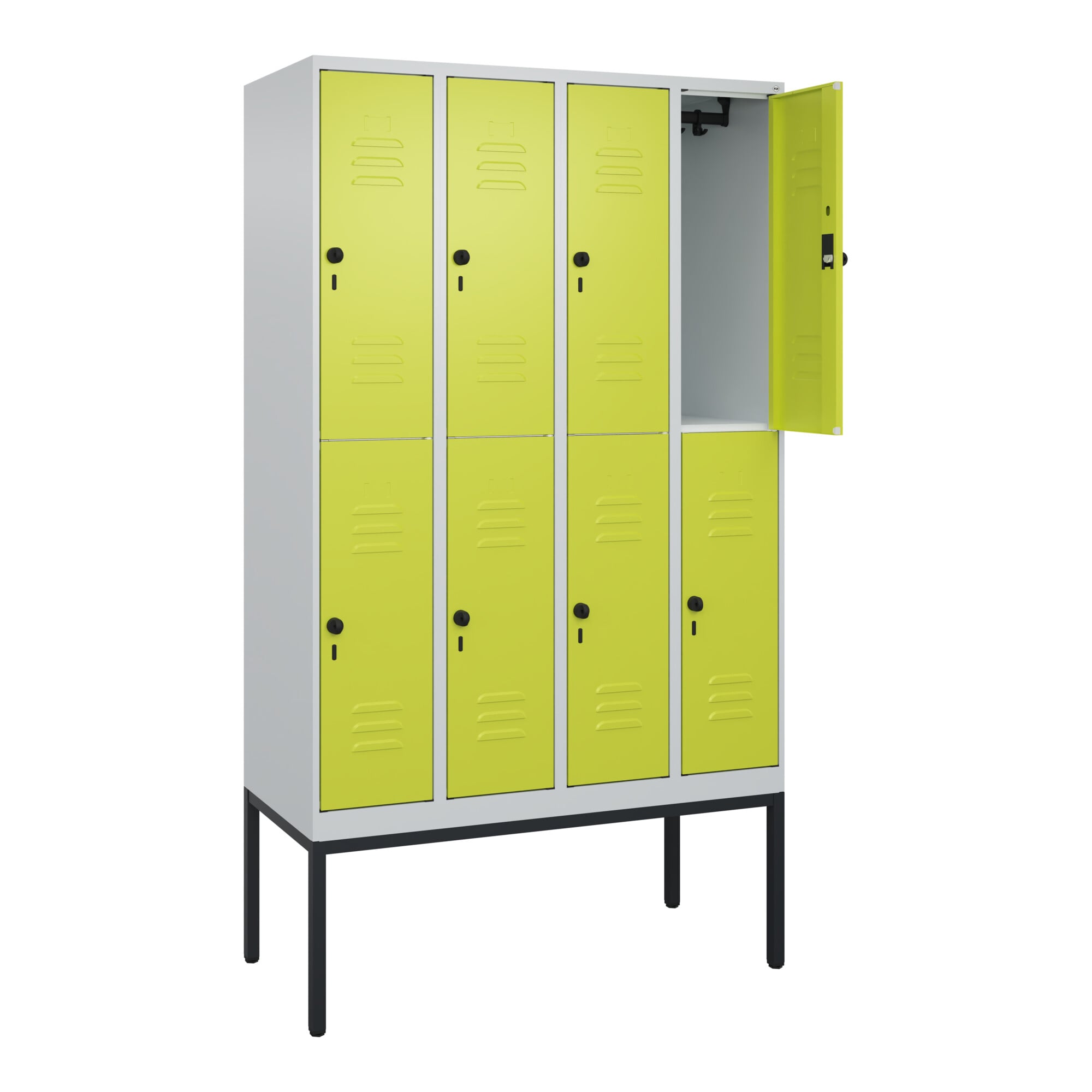 C+P Doppelstock-Spind Classic PLUS, Gestell, 4 Abteile, 2120x1200x500mm, 7035/00 Verschluss Sicherheits-Drehriegel Front 1108060 RDS Viridingrün ; C +