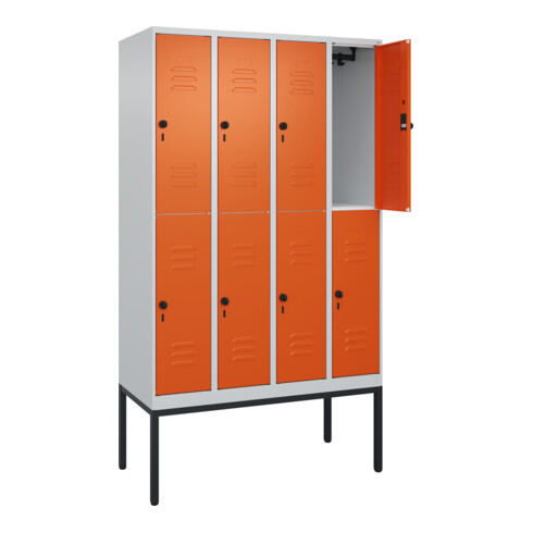C+P Doppelstock-Spind Classic PLUS, Gestell, 4 Abteile, 2120x1200x500mm, 7035/20 Verschluss Sicherheits-Drehriegel Front RAL 2004 Reinorange