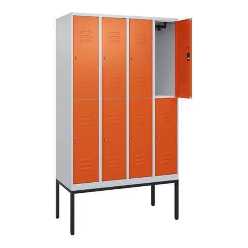 C+P Doppelstock-Spind Classic PLUS, Gestell, 4 Abteile, 2120x1200x500mm, 7035/20 Verschluss Zylinderschloss Front RAL 2004 Reinorange