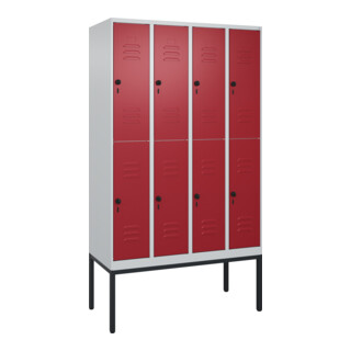 C+P Doppelstock-Spind Classic PLUS, Gestell, 4 Abteile, 2120x1200x500mm, 7035/30 Verschluss Sicherheits-Drehriegel Front RAL 3003 Rubinrot
