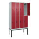 C+P Doppelstock-Spind Classic PLUS, Gestell, 4 Abteile, 2120x1200x500mm, 7035/30 Verschluss Sicherheits-Drehriegel Front RAL 3003 Rubinrot