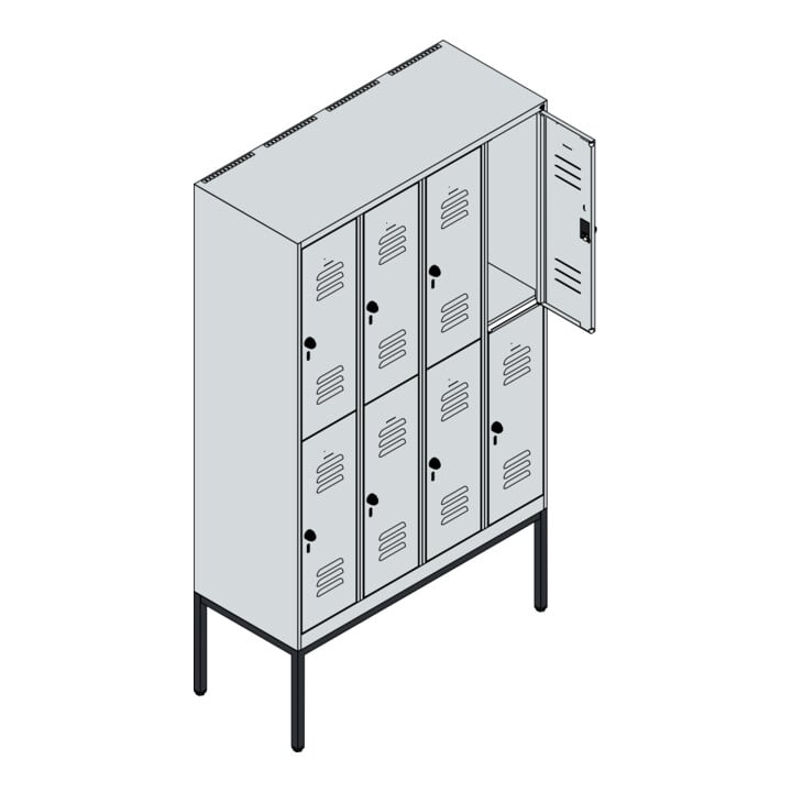 C+P Doppelstock-Spind Classic PLUS, Gestell, 4 Abteile, 2120x1200x500mm, 7035/30 Verschluss Sicherheits-Drehriegel Front RAL 3003 Rubinrot