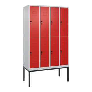 C+P Doppelstock-Spind Classic PLUS, Gestell, 4 Abteile, 2120x1200x500mm, 7035/30 Verschluss Sicherheits-Drehriegel Front RAL 3020 Verkehrsrot