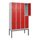 C+P Doppelstock-Spind Classic PLUS, Gestell, 4 Abteile, 2120x1200x500mm, 7035/30 Verschluss Sicherheits-Drehriegel Front RAL 3020 Verkehrsrot-2