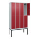C+P Doppelstock-Spind Classic PLUS, Gestell, 4 Abteile, 2120x1200x500mm, 7035/30 Verschluss Zylinderschloss Front RAL 3003 Rubinrot-2