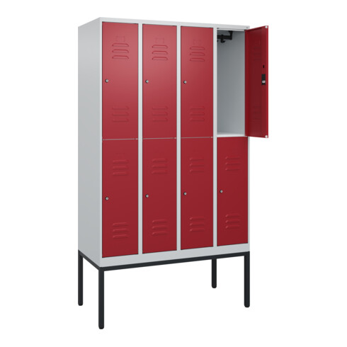 C+P Doppelstock-Spind Classic PLUS, Gestell, 4 Abteile, 2120x1200x500mm, 7035/30 Verschluss Zylinderschloss Front RAL 3003 Rubinrot