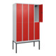 C+P Doppelstock-Spind Classic PLUS, Gestell, 4 Abteile, 2120x1200x500mm, 7035/30 Verschluss Zylinderschloss Front RAL 3020 Verkehrsrot-2
