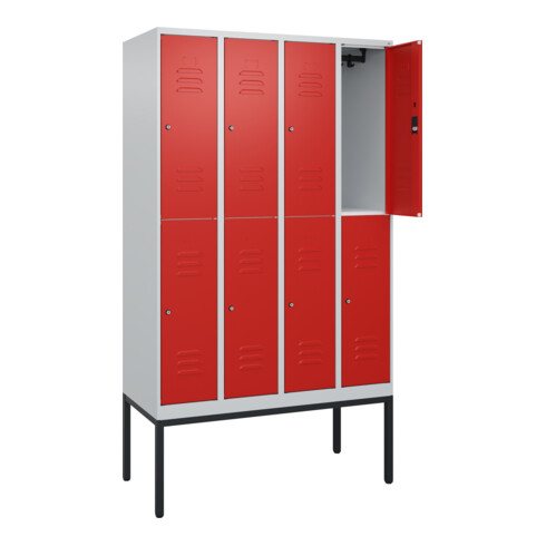 C+P Doppelstock-Spind Classic PLUS, Gestell, 4 Abteile, 2120x1200x500mm, 7035/30 Verschluss Zylinderschloss Front RAL 3020 Verkehrsrot
