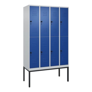 C+P Doppelstock-Spind Classic PLUS, Gestell, 4 Abteile, 2120x1200x500mm, 7035/50 Verschluss Sicherheits-Drehriegel Front RAL 5010 Enzianblau
