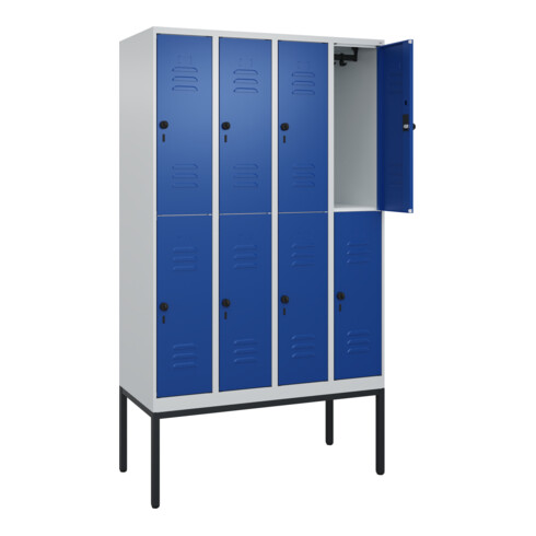 C+P Doppelstock-Spind Classic PLUS, Gestell, 4 Abteile, 2120x1200x500mm, 7035/50 Verschluss Sicherheits-Drehriegel Front RAL 5010 Enzianblau