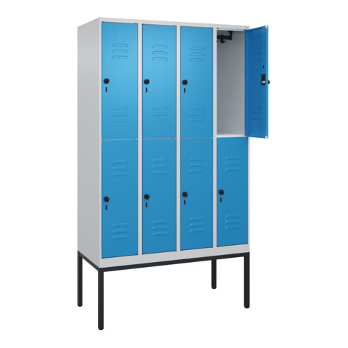 C+P Doppelstock-Spind Classic PLUS, Gestell, 4 Abteile, 2120x1200x500mm, 7035/50 Verschluss Sicherheits-Drehriegel Front RAL 5012 Lichtblau