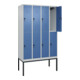 C+P Doppelstock-Spind Classic PLUS, Gestell, 4 Abteile, 2120x1200x500mm, 7035/50 Verschluss Sicherheits-Drehriegel Front RAL 5023 Fernblau-2