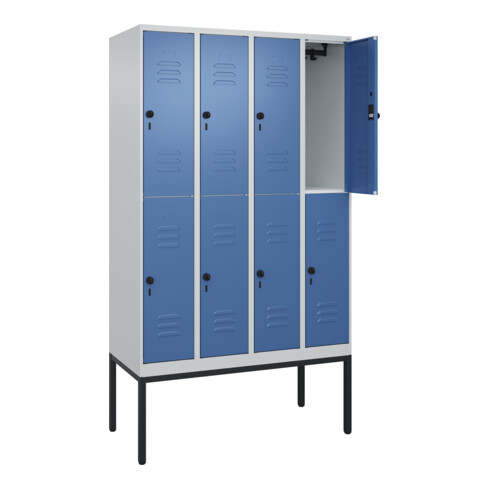 C+P Doppelstock-Spind Classic PLUS, Gestell, 4 Abteile, 2120x1200x500mm, 7035/50 Verschluss Sicherheits-Drehriegel Front RAL 5023 Fernblau
