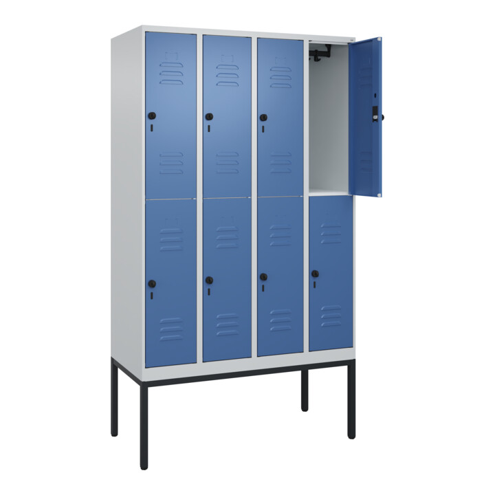 C+P Doppelstock-Spind Classic PLUS, Gestell, 4 Abteile, 2120x1200x500mm, 7035/50 Verschluss Sicherheits-Drehriegel Front RAL 5023 Fernblau
