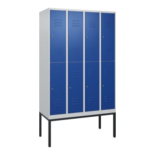 C+P Doppelstock-Spind Classic PLUS, Gestell, 4 Abteile, 2120x1200x500mm, 7035/50 Verschluss Zylinderschloss Front RAL 5010 Enzianblau