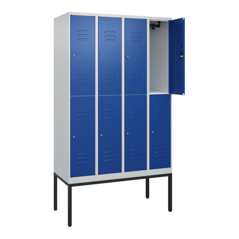 C+P Doppelstock-Spind Classic PLUS, Gestell, 4 Abteile, 2120x1200x500mm, 7035/50 Verschluss Zylinderschloss Front RAL 5010 Enzianblau