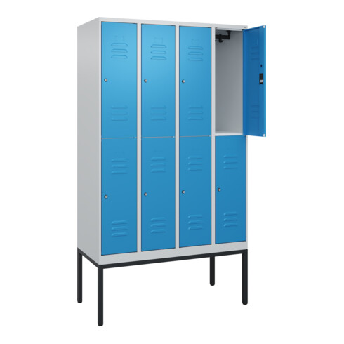 C+P Doppelstock-Spind Classic PLUS, Gestell, 4 Abteile, 2120x1200x500mm, 7035/50 Verschluss Zylinderschloss Front RAL 5012 Lichtblau