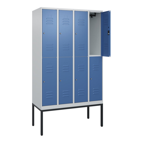 C+P Doppelstock-Spind Classic PLUS, Gestell, 4 Abteile, 2120x1200x500mm, 7035/50 Verschluss Zylinderschloss Front RAL 5023 Fernblau