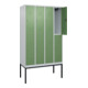 C+P Doppelstock-Spind Classic PLUS, Gestell, 4 Abteile, 2120x1200x500mm, 7035/60 Verschluss Zylinderschloss Front RAL 6011 Resedagrün-1
