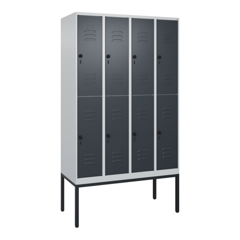 C+P Doppelstock-Spind Classic PLUS, Gestell, 4 Abteile, 2120x1200x500mm, 7035/70 Verschluss Sicherheits-Drehriegel Front RAL 7016 Anthrazitgrau