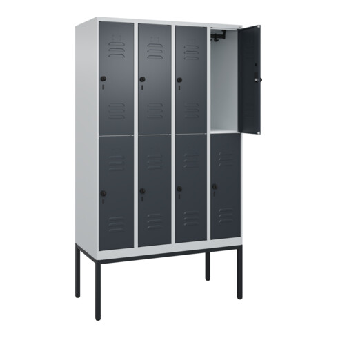 C+P Doppelstock-Spind Classic PLUS, Gestell, 4 Abteile, 2120x1200x500mm, 7035/70 Verschluss Sicherheits-Drehriegel Front RAL 7016 Anthrazitgrau