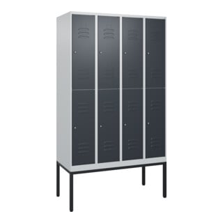 C+P Doppelstock-Spind Classic PLUS, Gestell, 4 Abteile, 2120x1200x500mm, 7035/70 Verschluss Zylinderschloss Front RAL 7016 Anthrazitgrau