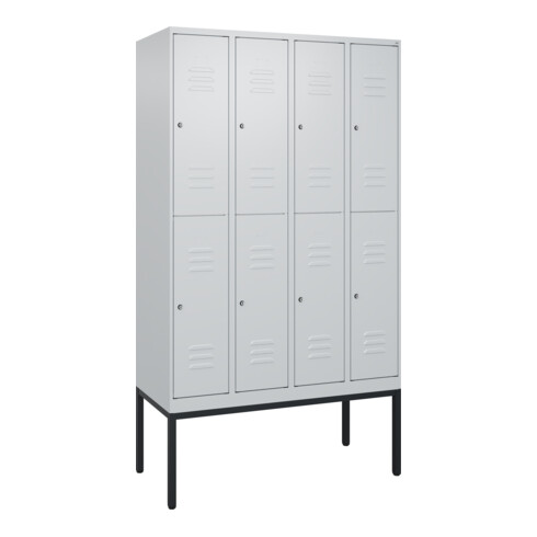 C+P Doppelstock-Spind Classic PLUS, Gestell, 4 Abteile, 2120x1200x500mm, 7035/70 Verschluss Zylinderschloss Front RAL 7035 Lichtgrau