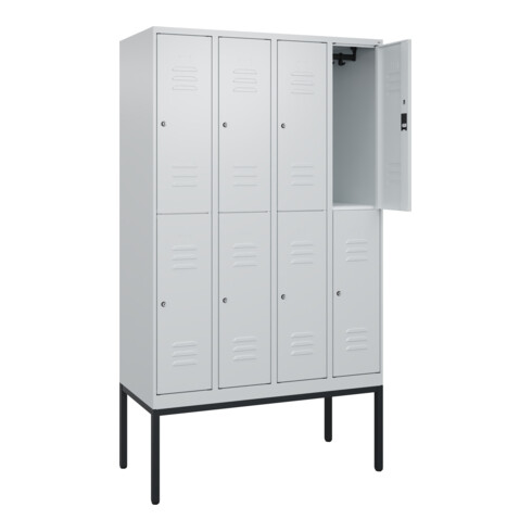 C+P Doppelstock-Spind Classic PLUS, Gestell, 4 Abteile, 2120x1200x500mm, 7035/70 Verschluss Zylinderschloss Front RAL 7035 Lichtgrau
