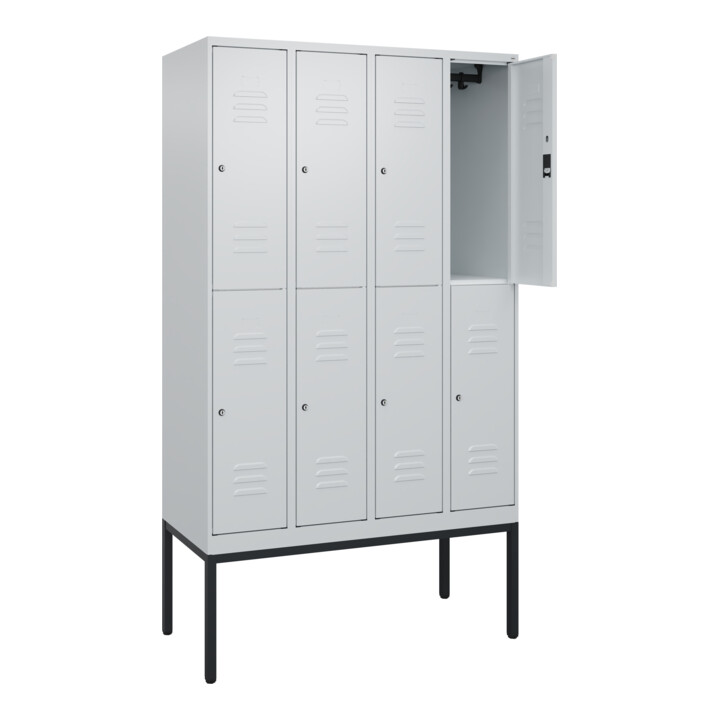 C+P Doppelstock-Spind Classic PLUS, Gestell, 4 Abteile, 2120x1200x500mm, 7035/70 Verschluss Zylinderschloss Front RAL 7035 Lichtgrau