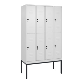 C+P Doppelstock-Spind Classic PLUS, Gestell, 4 Abteile, 2120x1200x500mm, 9016/90 Verschluss Sicherheits-Drehriegel Front RAL 9016 Verkehrsweiß