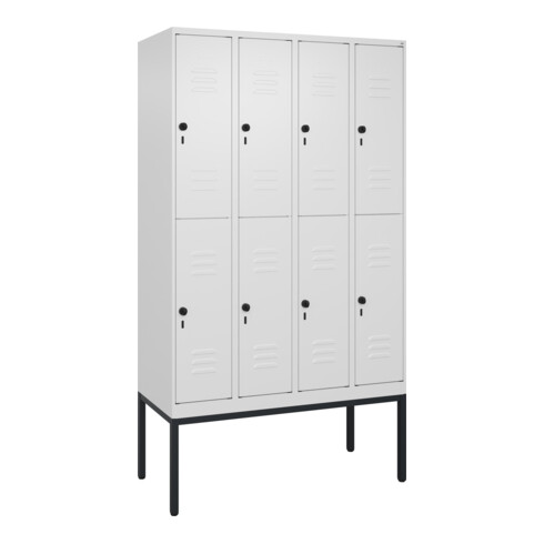 C+P Doppelstock-Spind Classic PLUS, Gestell, 4 Abteile, 2120x1200x500mm, 9016/90 Verschluss Sicherheits-Drehriegel Front RAL 9016 Verkehrsweiß