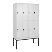 C+P Doppelstock-Spind Classic PLUS, Gestell, 4 Abteile, 2120x1200x500mm, 9016/90 Verschluss Sicherheits-Drehriegel Front RAL 9016 Verkehrsweiß
