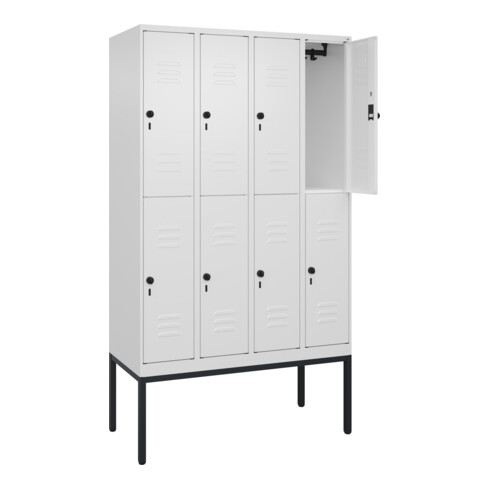 C+P Doppelstock-Spind Classic PLUS, Gestell, 4 Abteile, 2120x1200x500mm, 9016/90 Verschluss Sicherheits-Drehriegel Front RAL 9016 Verkehrsweiß