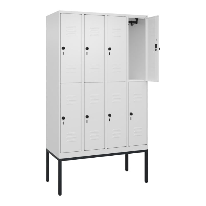 C+P Doppelstock-Spind Classic PLUS, Gestell, 4 Abteile, 2120x1200x500mm, 9016/90 Verschluss Sicherheits-Drehriegel Front RAL 9016 Verkehrsweiß