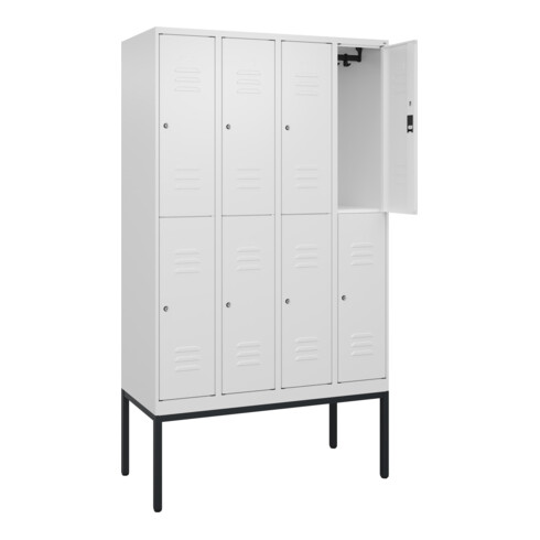 C+P Doppelstock-Spind Classic PLUS, Gestell, 4 Abteile, 2120x1200x500mm, 9016/90 Verschluss Zylinderschloss Front RAL 9016 Verkehrsweiß