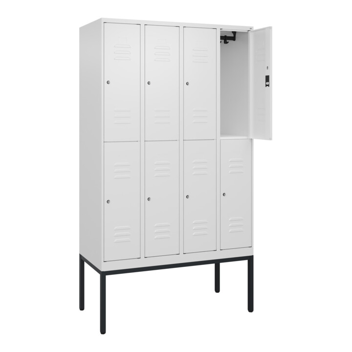 C+P Doppelstock-Spind Classic PLUS, Gestell, 4 Abteile, 2120x1200x500mm, 9016/90 Verschluss Zylinderschloss Front RAL 9016 Verkehrsweiß