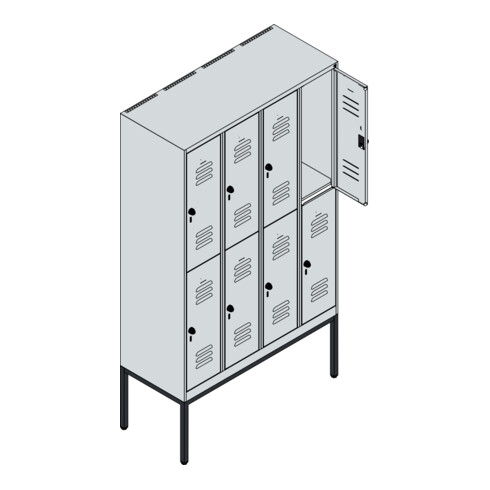 C+P Doppelstock-Spind Classic PLUS, Gestell, 4 Abteile, 2120x1200x500mm, 9016/90 Verschluss Zylinderschloss Front RAL 9016 Verkehrsweiß
