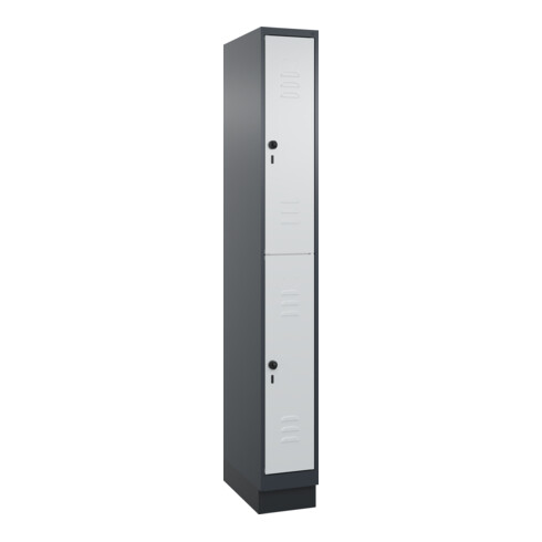 C+P Doppelstock-Spind Classic PLUS, Sockel, 1 Abteil, 1950x250x500mm, 7016/7035 Front RAL 7035 Lichtgrau