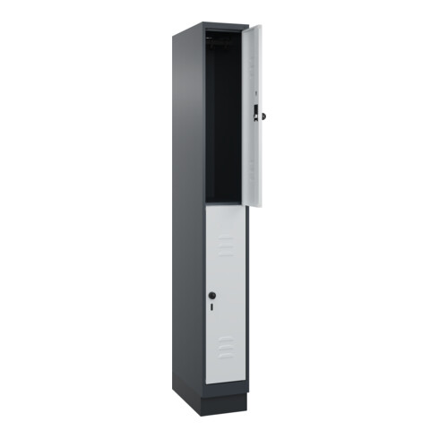 C+P Doppelstock-Spind Classic PLUS, Sockel, 1 Abteil, 1950x250x500mm, 7016/7035 Front RAL 7035 Lichtgrau