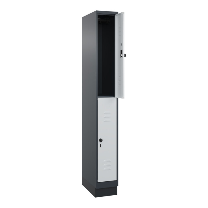 C+P Doppelstock-Spind Classic PLUS, Sockel, 1 Abteil, 1950x250x500mm, 7016/7035 Front RAL 7035 Lichtgrau