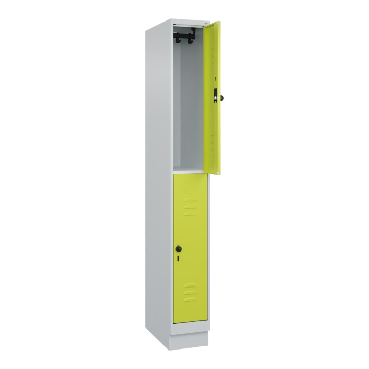 C+P Doppelstock-Spind Classic PLUS, Sockel, 1 Abteil, 1950x250x500mm, 7035/0024 Front 1108060 RDS Viridingrün