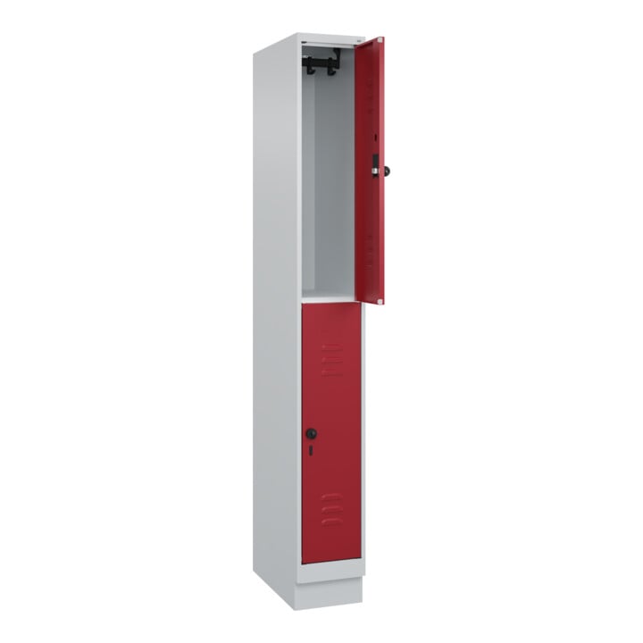 C+P Doppelstock-Spind Classic PLUS, Sockel, 1 Abteil, 1950x250x500mm, 7035/3003 Front RAL 3003 Rubinrot